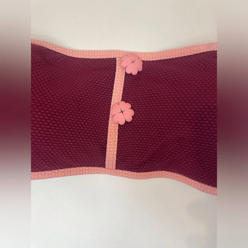 kate spade Women’s Burgundy Bandeau with Pink Trim Swimsuit Top‎ Size M